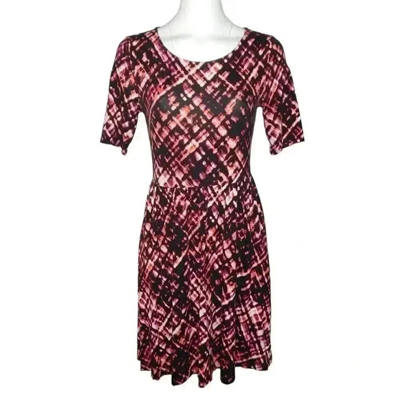 Mary McFadden Vintage Y2K Dress Size Small Orange Pink Black Knit Short Sleeve - Picture 1 of 5